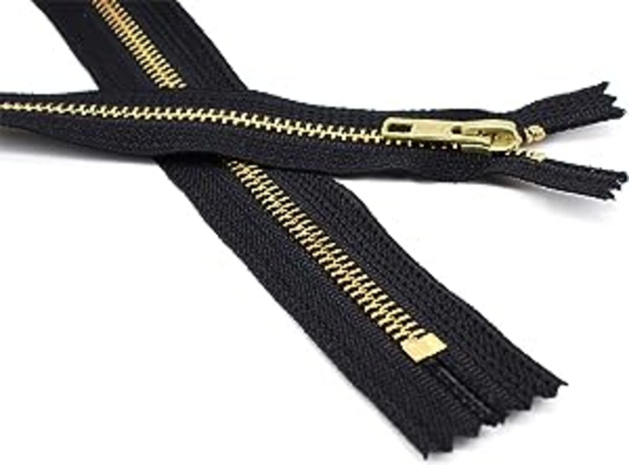 36" Zipper ~ YKK #5 Brass Metal ~ Closed Bottom ~ Black (1 Zipper)